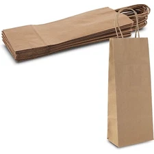 MT Products Brown Paper Wine Gift Bags with Handles - Pack of 24