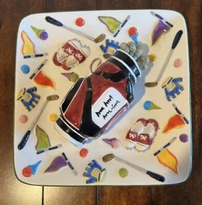 WORLD BAZAAR Chip/Dip Ceramic Platter Golf Bag Holds Dips 13” x 13”