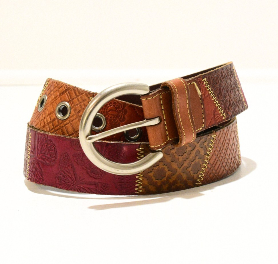 Fossil Boho Waist Belt Womens Size L Tooled Leath… - image 1