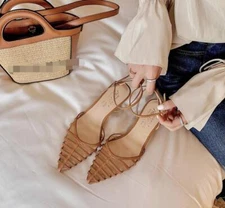 Vintage Pointed Hollow Mid Heel Roma Sandals Shoes Fashion Baotou Sandals Heels