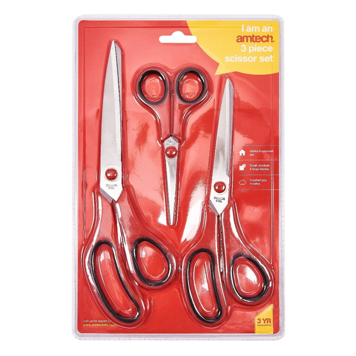 AMTECH 3-Piece Scissor Set-Comfort Handles,Stainless Steel Blades 