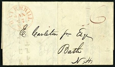 1842 Stampless Red Haverhill NH 6 cent Rate to Bath NH
