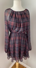 Mango Plaid Chiffon Long Sleeve Dress US Size 4