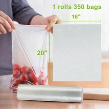 350 16"x20" Plastic Produce Bags on Roll Food Kitchen Grocery Garbage - 1 Roll