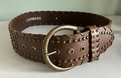 Express Women's Wide Genuine Leather Brass Studded Belt Express Women's Wide Genuine Leather Brass Studded Belt