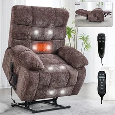 Dual Motor Lay Flat Massage Heated Power Lift Recliner Chair for Elderly Big Man