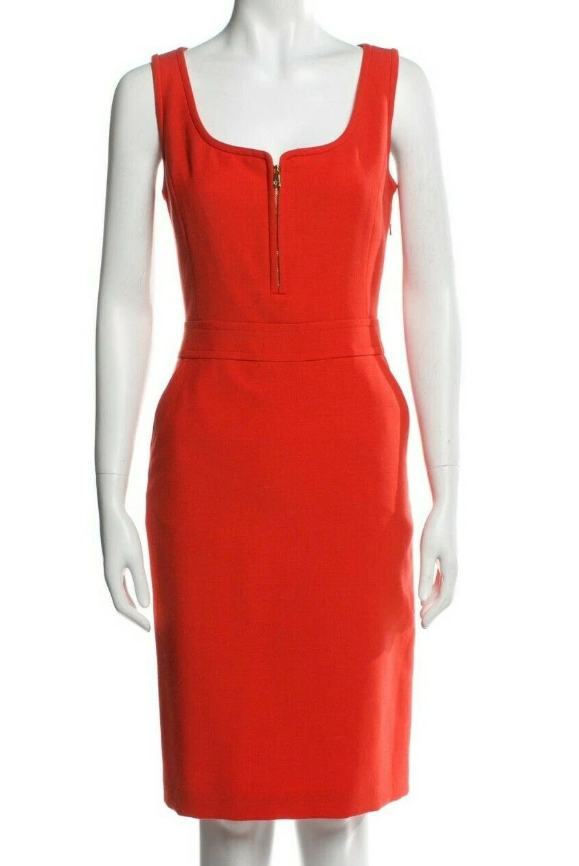 Abito foderato con cerniera TORY BURCH Zachary lana rossa arancione taglia 8 tasche laterali medie