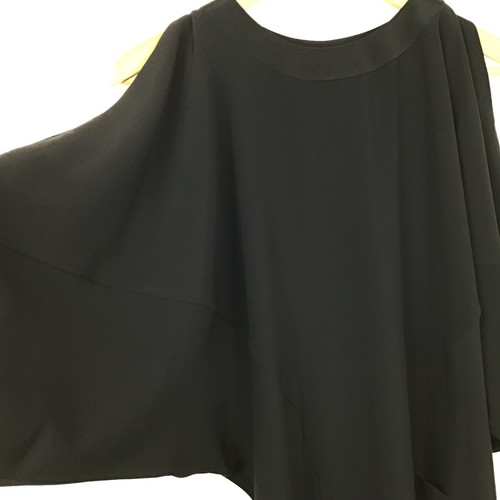 Abito Norisol Ferrari S nero manica dolman inserto rete asimmetrico donna LBD - Foto 5 di 10