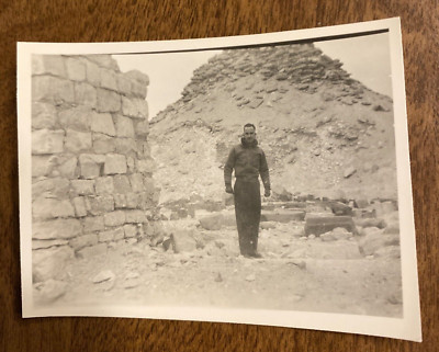 Vintage 1940s Man Saqqara Egypt Ancient Ruins Vacation Travel Real Photo P9M11