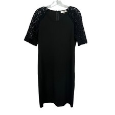 Calvin Klein Women’s Career Dress Sz 4 Black Sheath Lace Short Sleeves Stretch