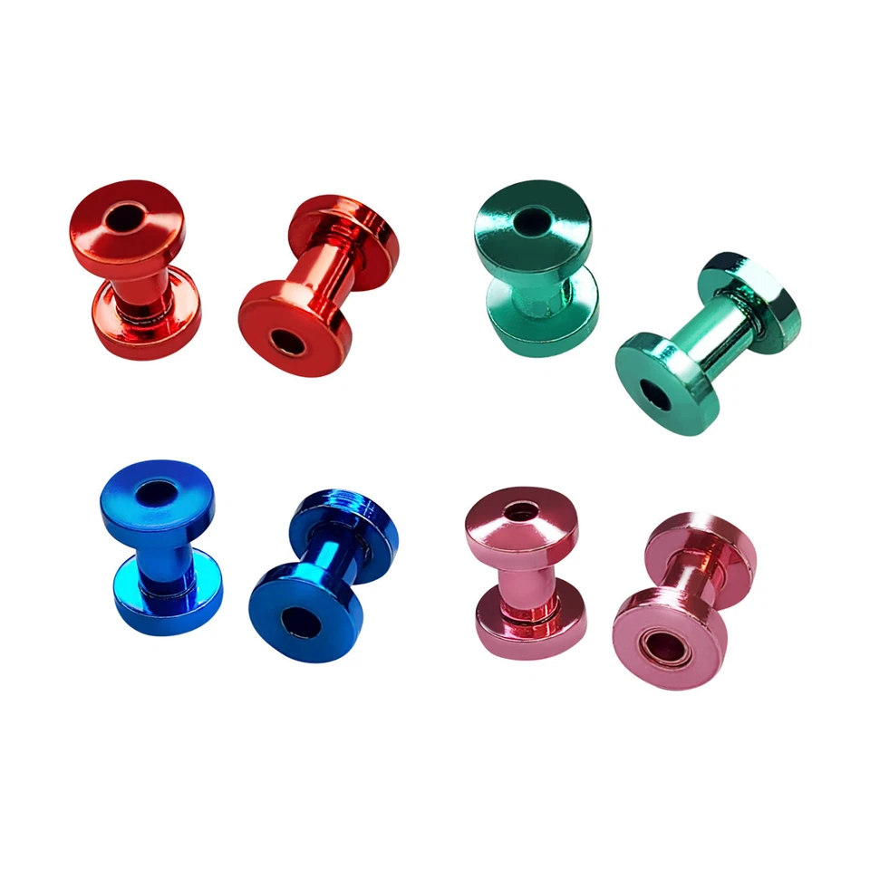 Pair of Screw Fit Ear Plugs Gauges Ion Plated Titanium Pink Blue Green Red Color - Image 2 of 4