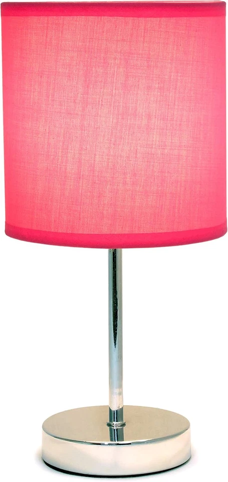 LT2007-HPK Mini Lámpara de Mesa Básica Cromada con Pantalla de Tela, Rosa Caliente Foto 3 de 4
