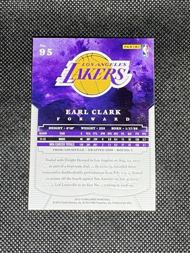 Earl Clark Los Angeles Lakers 2012-13 Panini Brilliance Signed Auto Card #95 COA - Picture 2 of 3