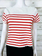 Madewell Setlist Boxy In Lynnhurst Stripe Top Size S Beige/Red Crop Style J2308
