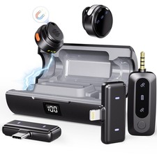 Wireless Lavalier Microphone 3-in-1 Set for iPhone/Android//Laptop/PC, 48H Vi...