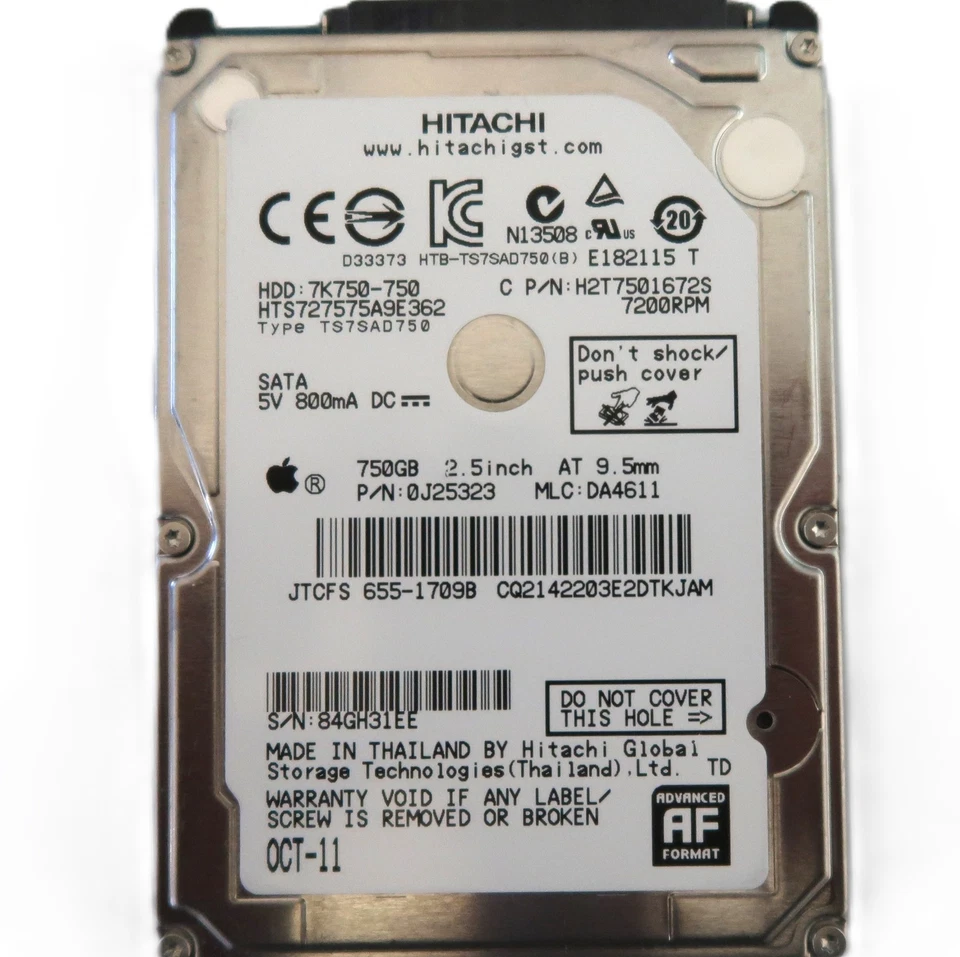 Hitachi HTS727575A9E362 0J25323 DA4611 (84G) Thailand 2.5" 750gb Sata HDD OCT-11 - Image 3 of 4