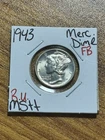 1943 P Mercury Silver Dime Gem BU Uncirculated MS+ FB Full Bands Coin (Raw14191)
