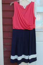 Ann Taylor LOFT Size Small Pink/Navy Blue Sleeveless Faux Wrap Pleated Dress