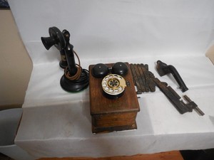Vtg Western Electric Candlestick Telephone w/Ringer Box Scissor Arm & Wall Mount