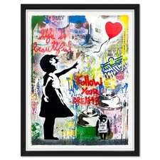 Mr. Brainwash, "Balloon Girl" Framed Original Mixed Media, Hand Signed with Cert