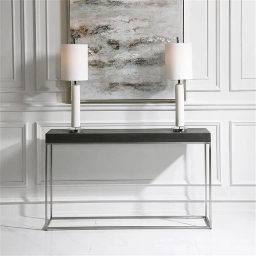 Uttermost Jase Contemporary Wood and Metal Console Table in Black/Silver - Picture 1 of 6