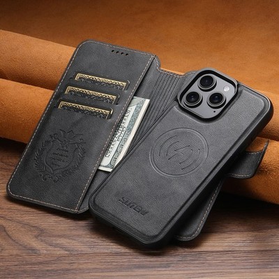 Book Leder 2IN1 Hülle Magsafe Für iPhone 17 16 15 14 Pro Max Handy Wallet Case