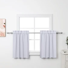 2Pcs 36Inch Greyish White Kitchen Tier Curtains for Windows, Semi Light Filterin