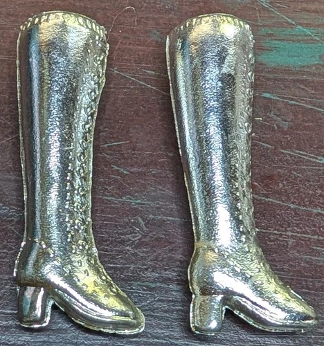 Vintage 70's Era Barbie High Heel Boots Modern Style Metallic Silver, Accessory