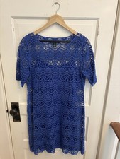 Lauren Ralph Lauren Women's Blue Lace Scalloped Crochet Slip Liner Dress Large