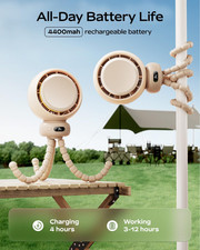Stroller Fan, Portable Baby Fan with 60 Auto Oscillation, Brown Flexible T...