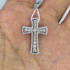 0.88Ct Round Cut Tester Pass Moissanite Men Cross Pendant 14K White Gold Plated