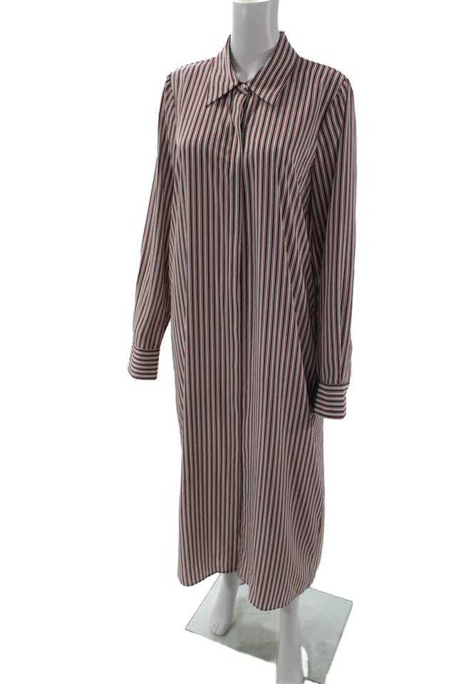Женское платье-рубашка Robert Rodriguez в красную полоску с воротником и длинным рукавом размер L - Изображение 2 из 4
