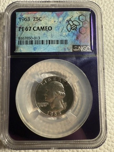 1963 Washington Silver Proof Quarter NGC PF67 Cameo 25c Custom Purple Core