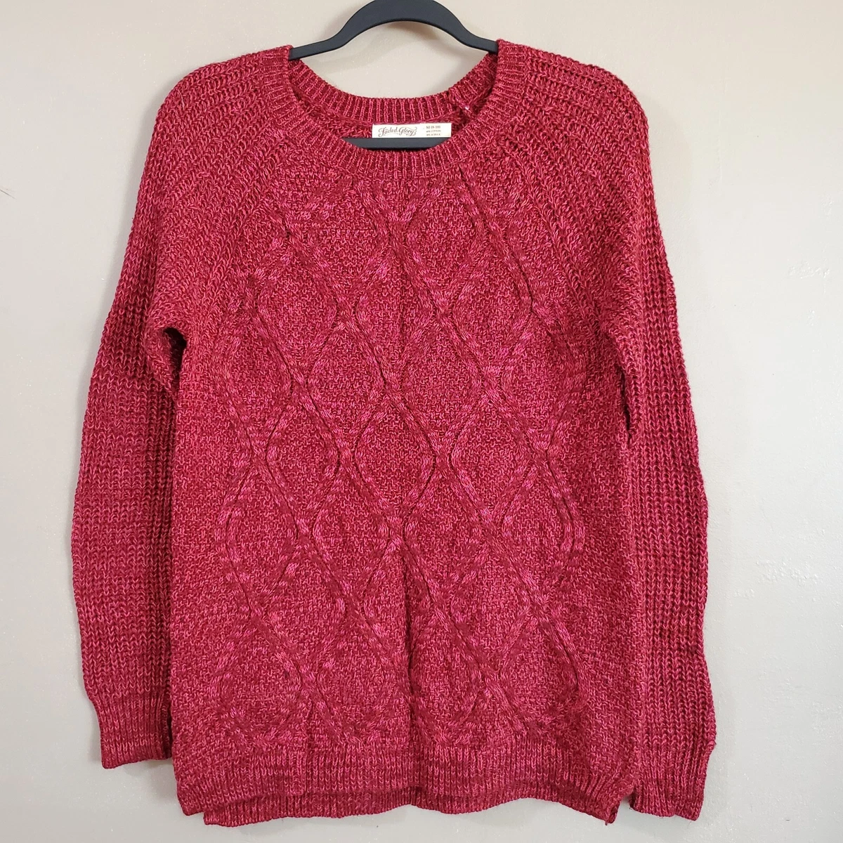 Faded Glory Womens Pullover Crew Neck Sweater Size M 8-10 Fuschia Cable Knit