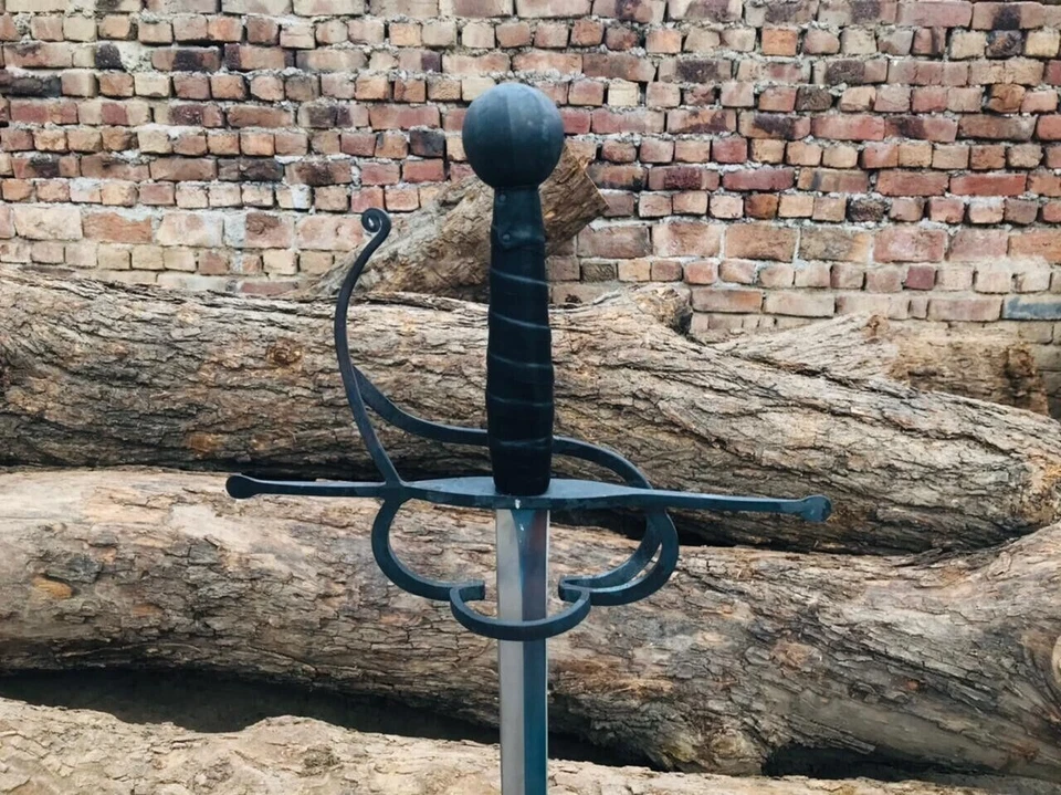 Espada Rapier Estándar Medieval Hecha a Mano Personalizada Acero al Carbono con Funda de Cuero Foto 3 de 4