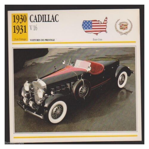CADILLAC V 16  1930/1931 fiche automobile edito service 1991 - Imagen 1 de 1