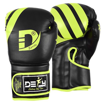 DEFY  Boxing Gloves Muay Thai Kick Boxing MMA Fight Sparring Gloves FLUORESCENT