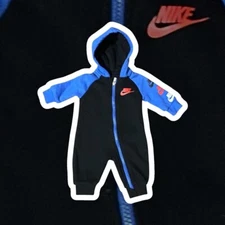 Nike One Piece Bodysuit Baby Boys 3 Months Black & Blue Hooded Full Zip Coverall