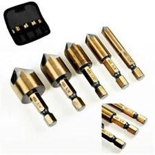 5pc ATE PRO BLACK & GOLD COUNTERSINK BIT SET QUICK CHANGE HEX SHANK 5 FLUTE HSS