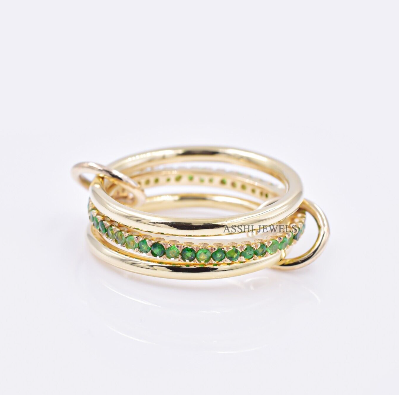 Tsavorite 3 Set Band Ring, Woman Gold Plated Stacking Band Ring Jewelry