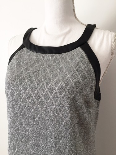 NWT $100 Nine West Disco Diamond Shift Dress Size8 Metallic Silver Faux Leather - Picture 8 of 11