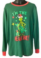 Dr Seuss Pajama Top Mens Sz L Christmas Holiday Scrooge Shirt