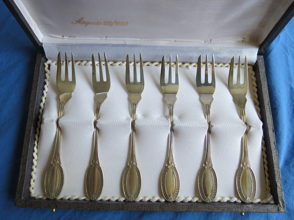 Set 6 forchette da dolce Argento 800 113 grammi Argenteria d'Epoca originale - Immagine 2 di 4