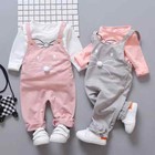 2Pcs Toddler Baby Girls Outfits Long Sleeve Tops +Straps Pants Clothes Set