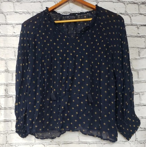 Blouse femme popover bleu marine transparent étoiles boho marque Lucky 2XL couverture chemise
