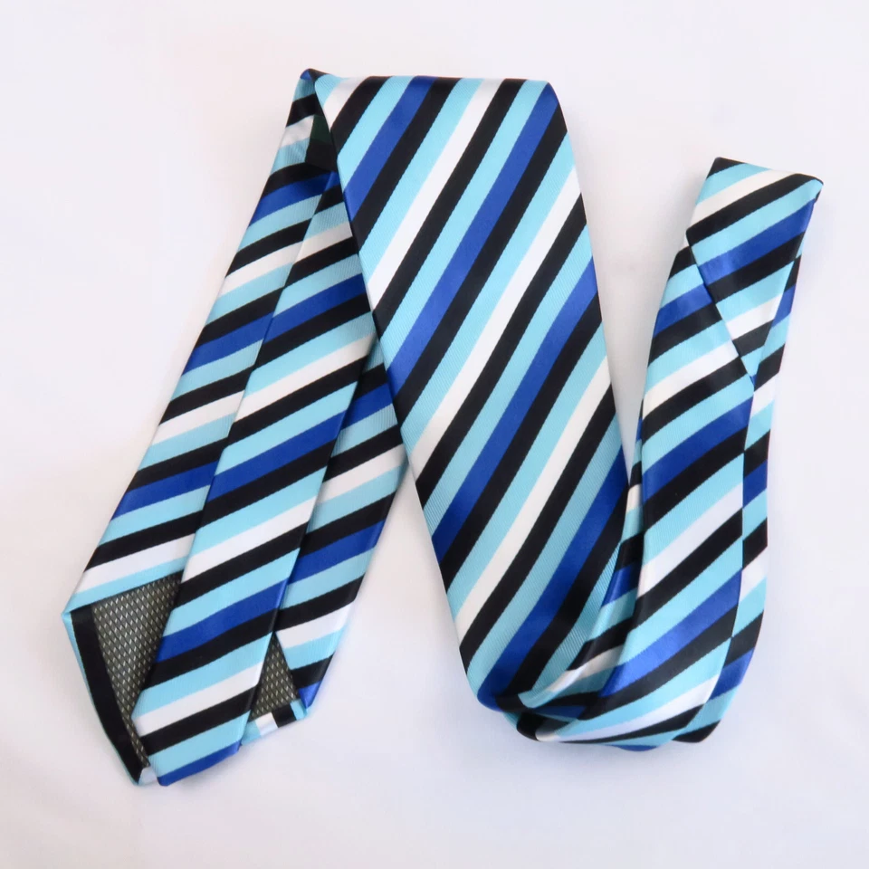Colours by Alexander Julian Blue Black Diagonal Stripe Mens Neck Tie 56x3.25 - Image 4 of 4