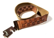 NEW FOSSIL GOLD,BRASS TONE BUCKLE,BROWN LEATHER BASKET WEAVE+TAN STRETCH BELT-L