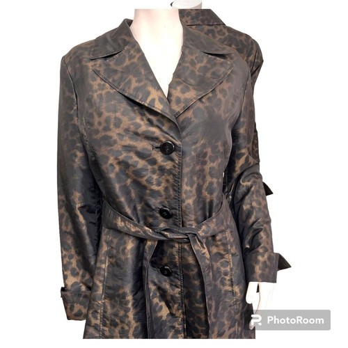 Ellen Tracy Black and bronze, Leopard print women’s trenchcoat size large - Picture 3 of 10