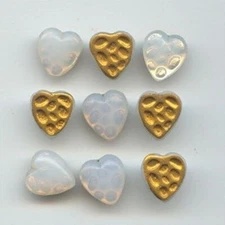 12 VINTAGE GLASS WHITE OPAL 10x9mm. HEART DECO CABOCHON PLAQUES 6978