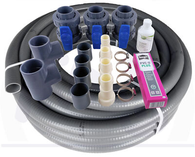 Bypass Set 50 mm Wärmepumpen 12 m Schlauch Bypassventil Pool flexibler Poolflex